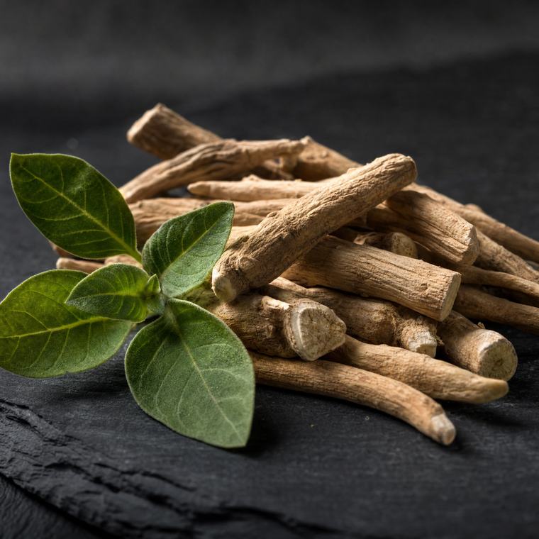 Dried ashwagandha root and leaves